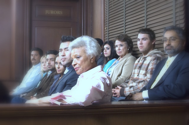 Multi,Ethnic,Jurors,In,Witness,Stand,Of,Court,House